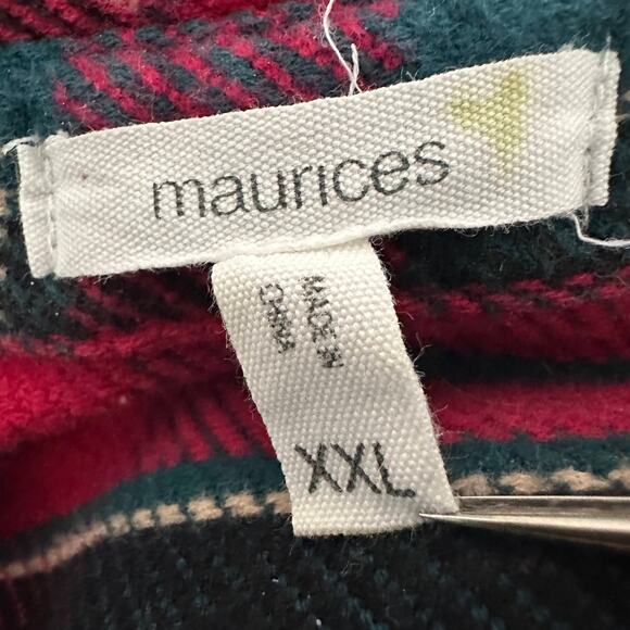 Maurices Flannel Shacket WMNS XXL Green Red Plaid Button Up Heavy Cotton Pockets - Picture 6 of 8
